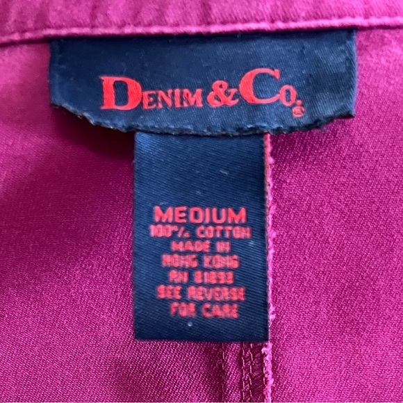 Denim&Co Plum Button Down Denim Trench Coat Knee-Length Design - Size M - Picture 6 of 8
